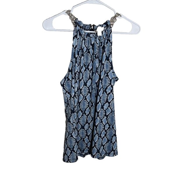 Michael Kors Blouse Women's Small Blue Snake Print Chain Tank Top Career - Picture 1 of 8